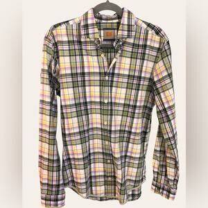 BOSS ORANGE Mens Madras Plaid Short Sleeve Button Down Shirt Medium